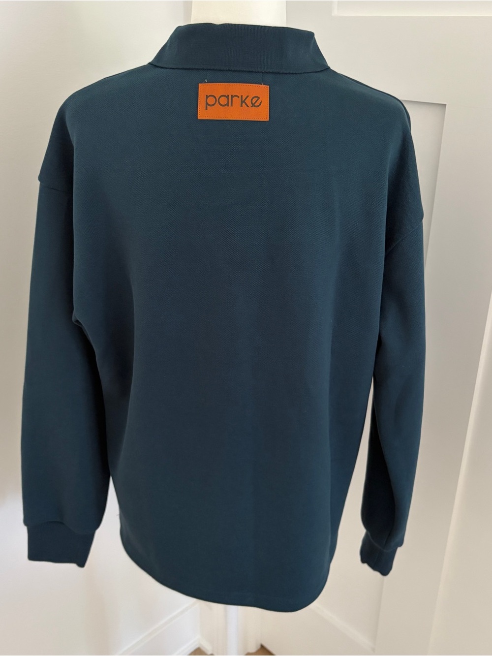 Parke Oversized Long Sleeve Polo Shirt Teal Blue Cotton NWOT Sz S/M Relaxed*@21
